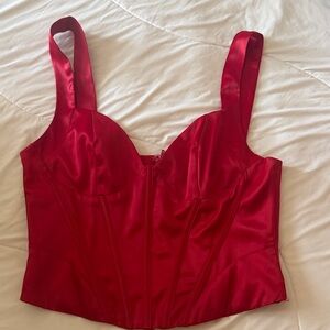 Forever 21 Corset Top Red Satin Bustier Top